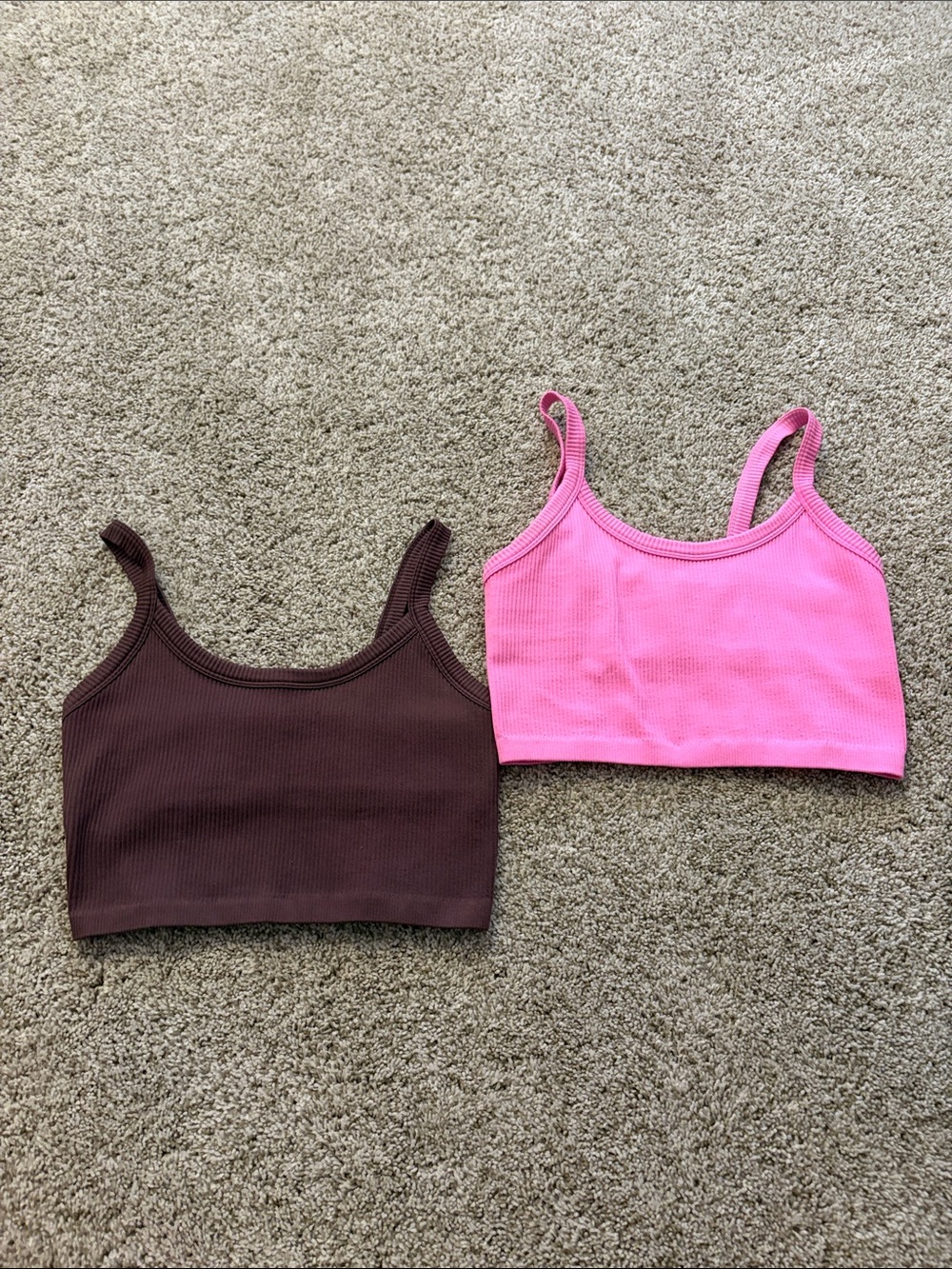 Shein 2 Pack Ribbed Crop Tank Tops - Brown & Hot Pink